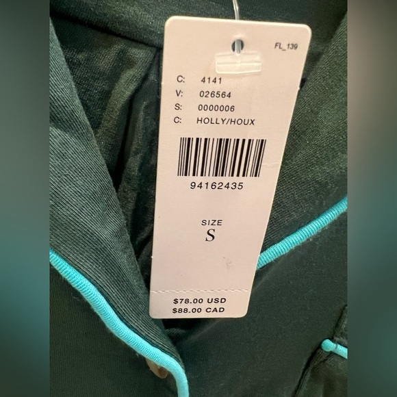 NWT new SMALL Anthropologie briar piped pajama top button down Holly green teal - Picture 11 of 17
